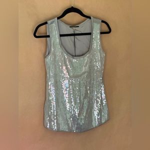 NWT Elie Tahari luxury metallic sequin silk party cocktail tank top